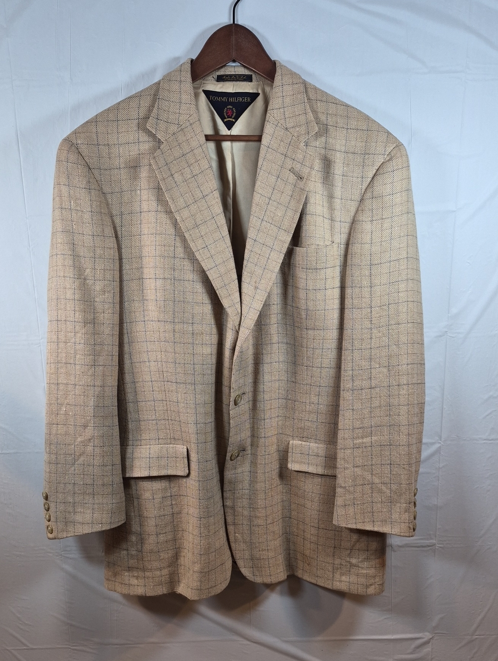 Vintage Tommy Hilfiger Beige Windowpane Sport Coat